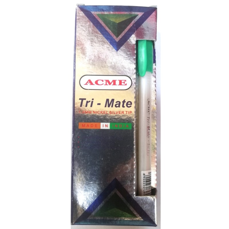 TRI-MATE  PEN - GREEN COLOR -10Pcs/SET - (ACME) - 368010